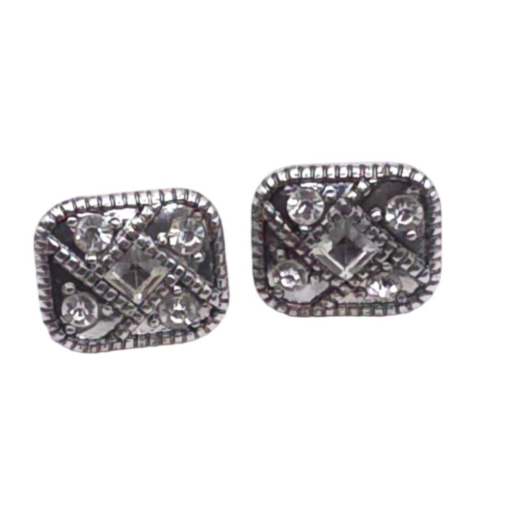 Vintage-Inspired Rhinestone Square Clip-On Earrings